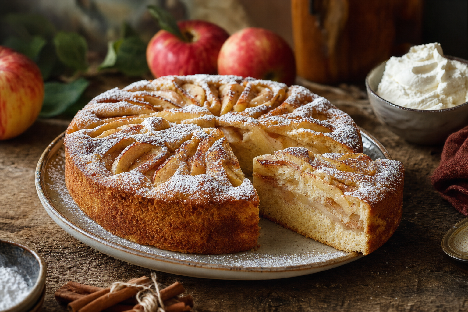 Almás Piskóta — Luftiger ungarischer Biskuitkuchen mit Apfel, Zimt und Puderzucker